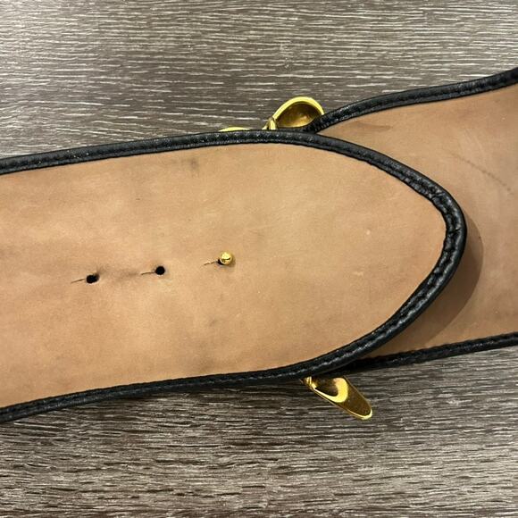 Vintage Donna Karan New York Black Leather Waist Belt Med Gold Sculptural Buckle - Picture 11 of 15